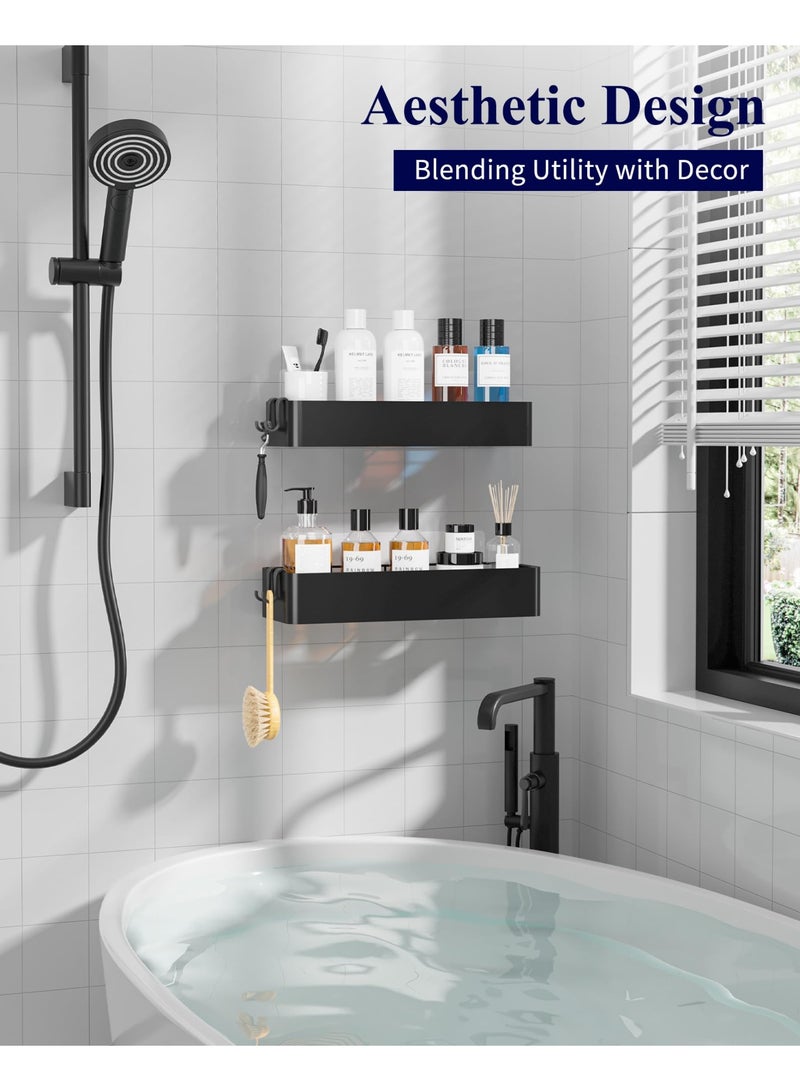 2 PCS Metal No-Drill Bathroom Wall Mounted Shelf Shower Toiletries Organizer Holder With Strong Adhesive Multi-Purpose Kitchen Storage Rust-Proof Material Easy Installation , Shower Caddy, Black - Image 5